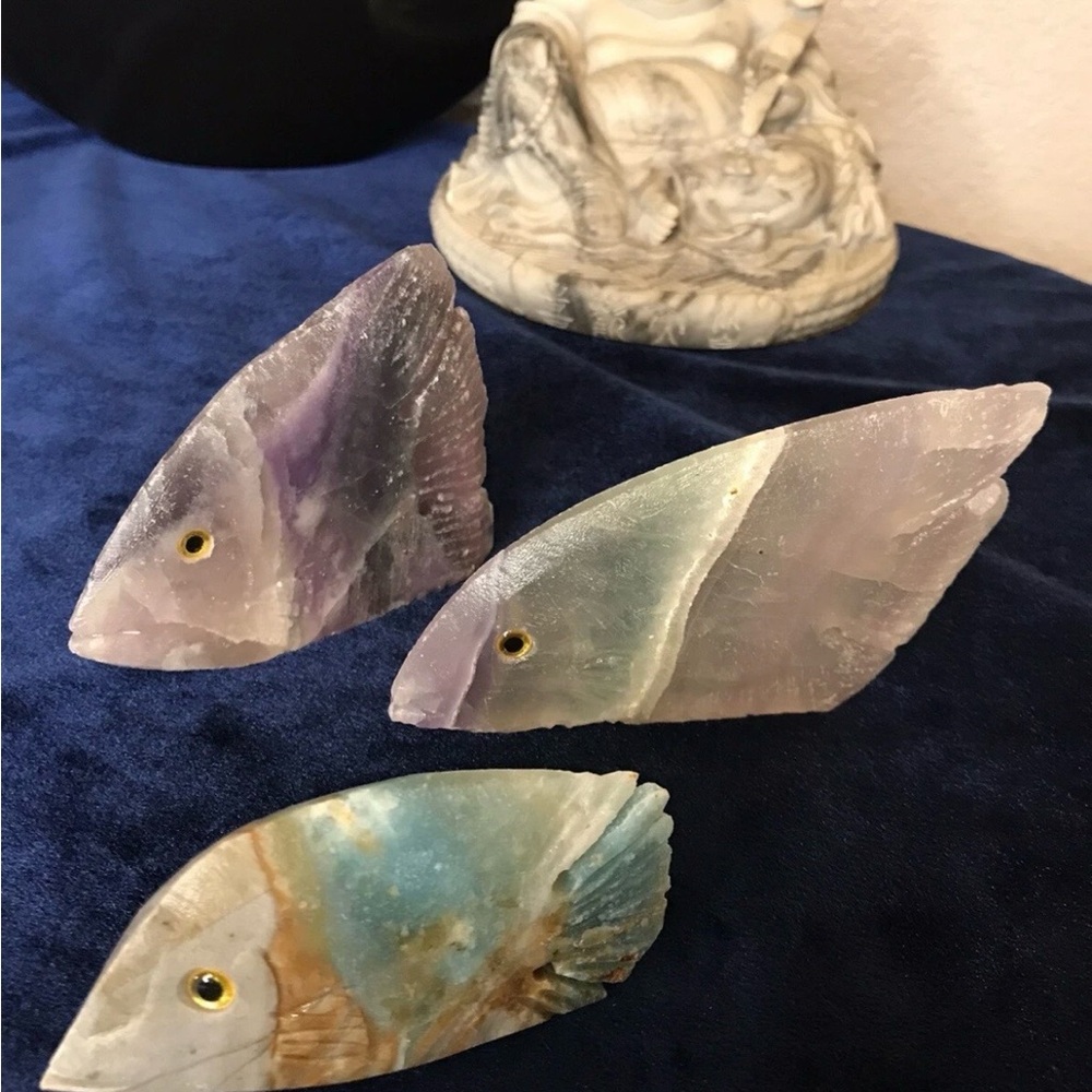School of Fluorite Fish Crystal Carving Bundle Purple and Blue